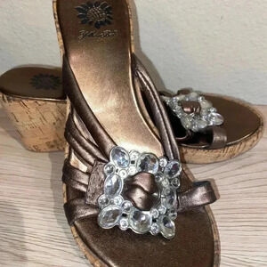 Yellow Box Bronze Platform Sandals With Bling